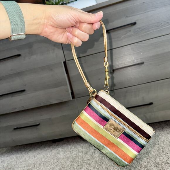 Vintage Y2K Coach Legacy Stripe Wristlet Multi Color Satin Lining 2000’s Wallet - Picture 1 of 9